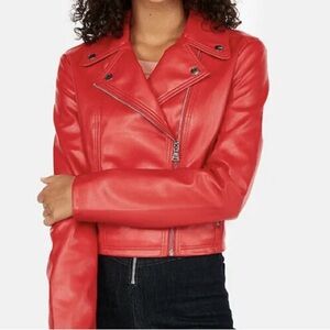 Express Red Faux Leather Moto Jacket